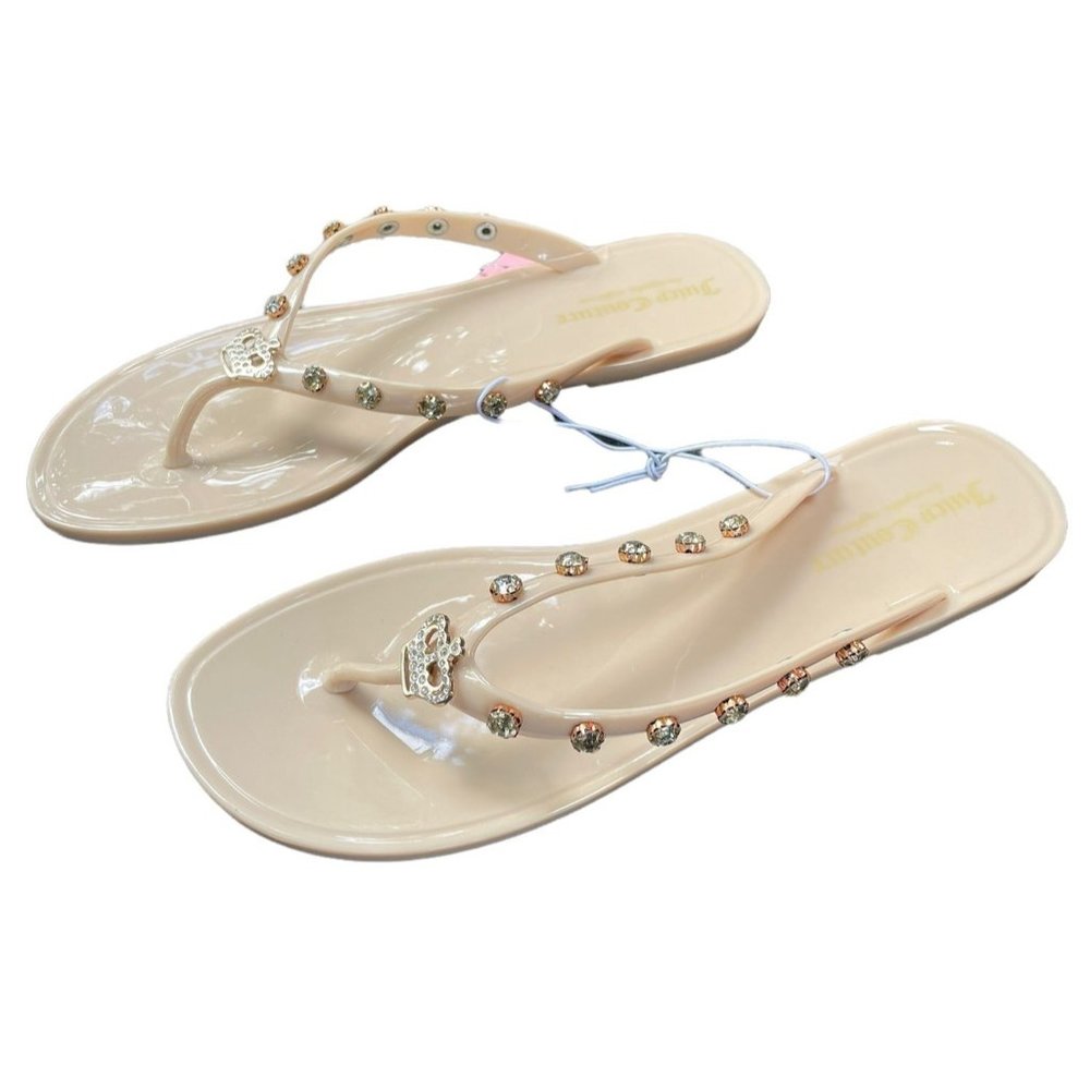 NWOT Juicy Couture Womens Sandal Size 10 Beige Flip Flop Studded Rhineston🌸 - Picture 3 of 15